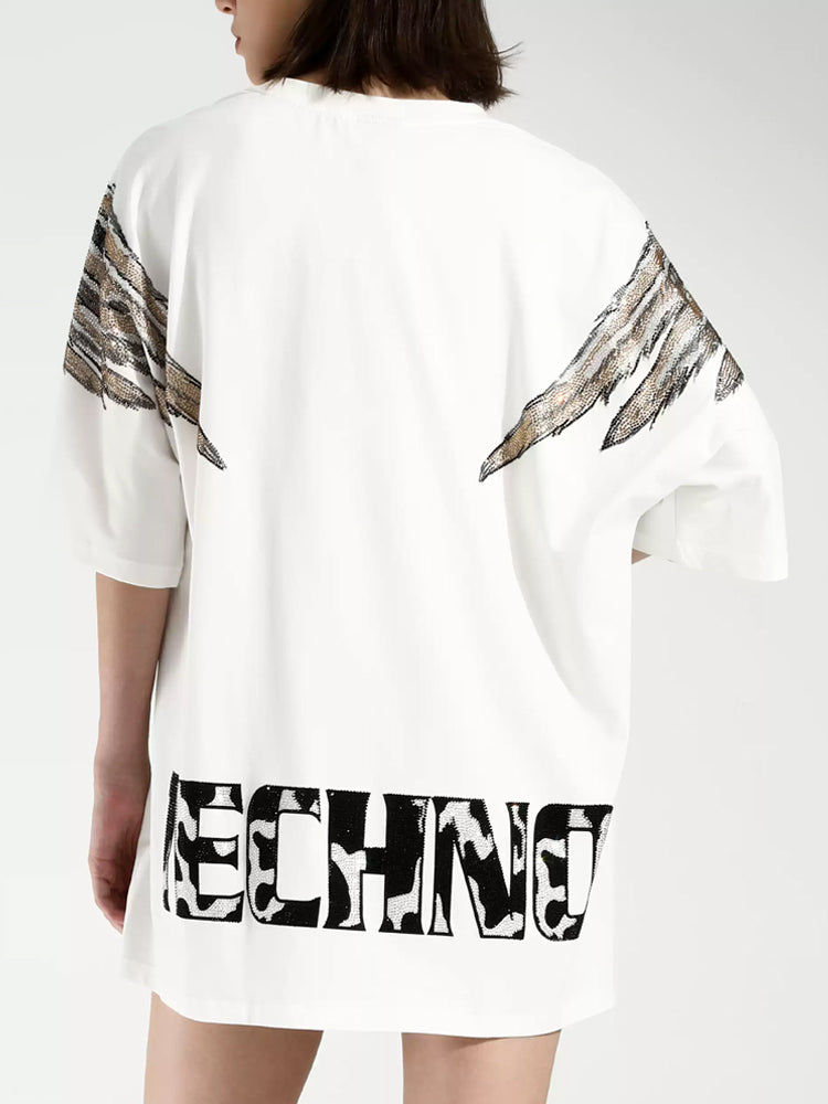TCH Hot Diamond Wing Cow Print Loose T-shirt