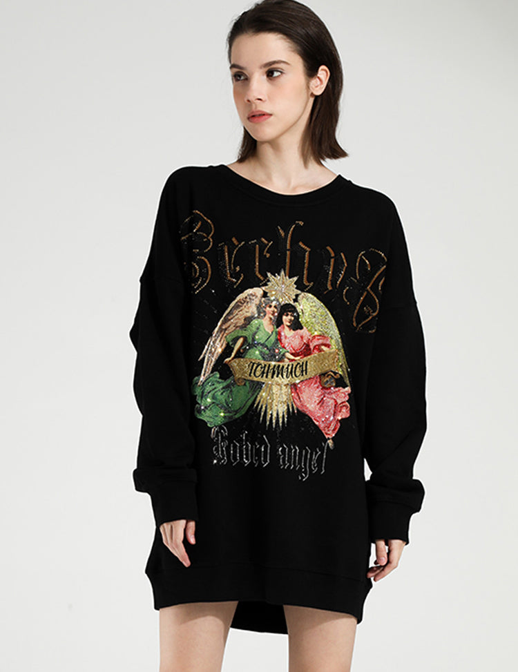 TCH Oversized Rhinestone Angel Wings Sweatshirt Dress