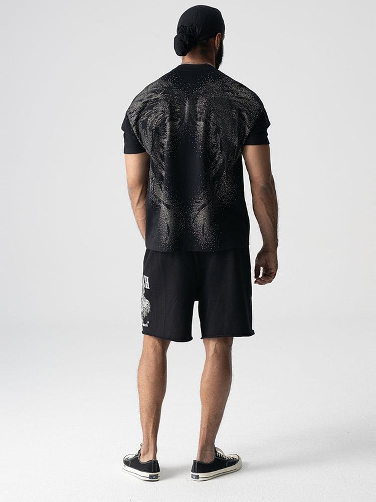 TCH Cotton Rhinestone Tiger Print Jogging Shorts