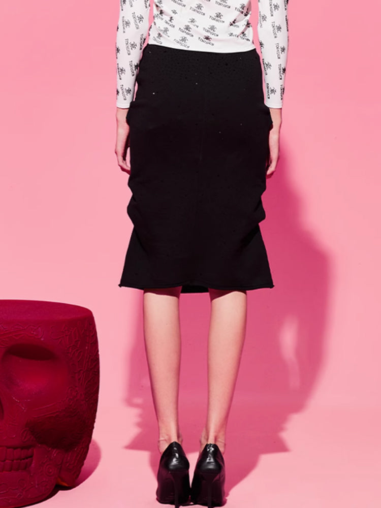 TCH Rhinestone Ruched Bodycon Knee Skirt