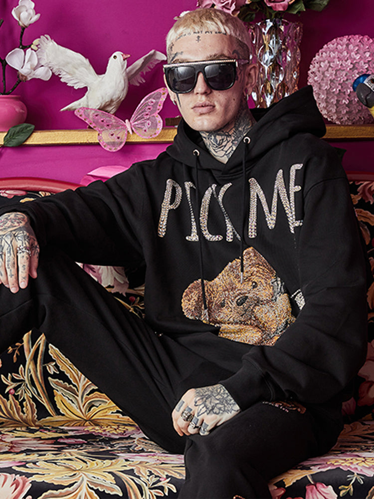 TCH Pick Me Rhinestone Oversized Black Hoodie
