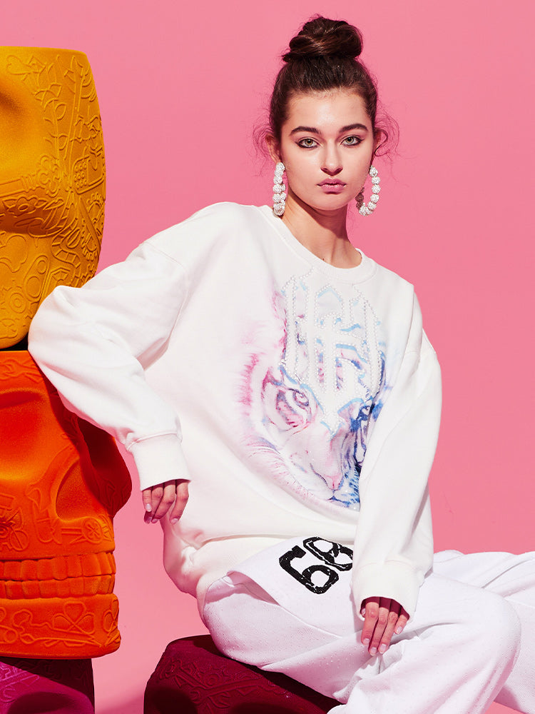 TCH Tiger Rhinestone Long Sleeve Sweatshirt