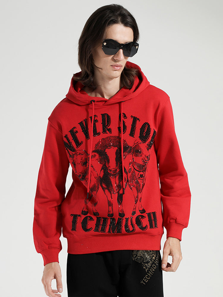 TCH Men's Graphics Rhinestone Red Hoodie