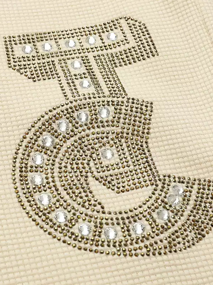 TCH Letter Print Rhinestone Casual Long Pants