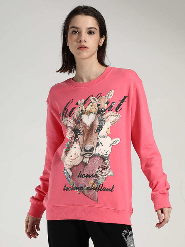 TCH Rhinestone Graphic Print Solid Sweatshirt