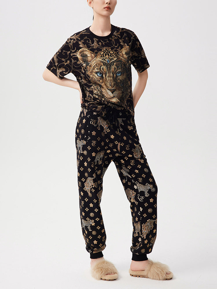 TCH Rhinestone Lion Mane Fashion 2 Pcs Tee & Long Pants
