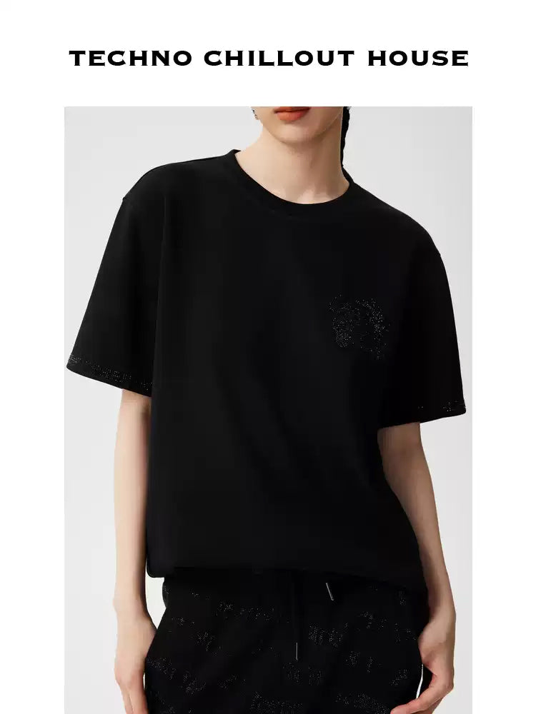 TCH Unisex Rhinestone Short Sleeve T-Shirt in Black