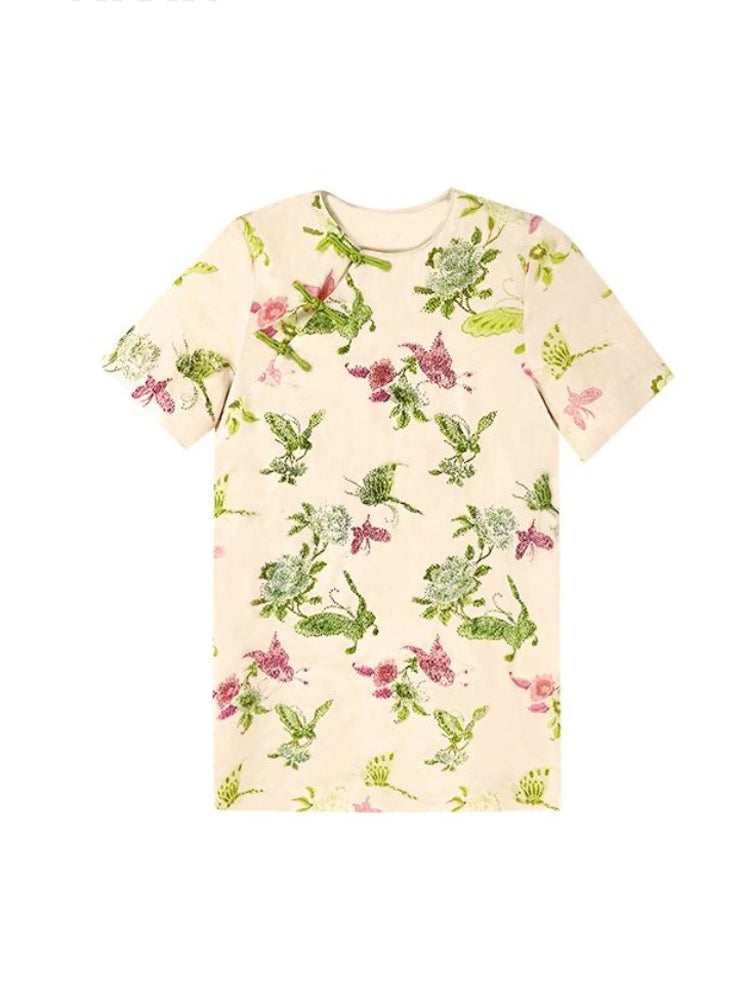 TCH Luxury Butterfly Rhinestone Floral Print Mini Dress