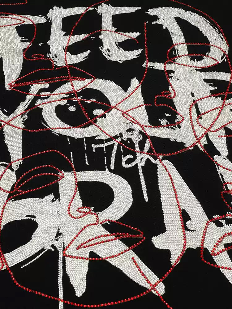 TCH Graffiti Rhinestone Print Oversized Black Hoodie