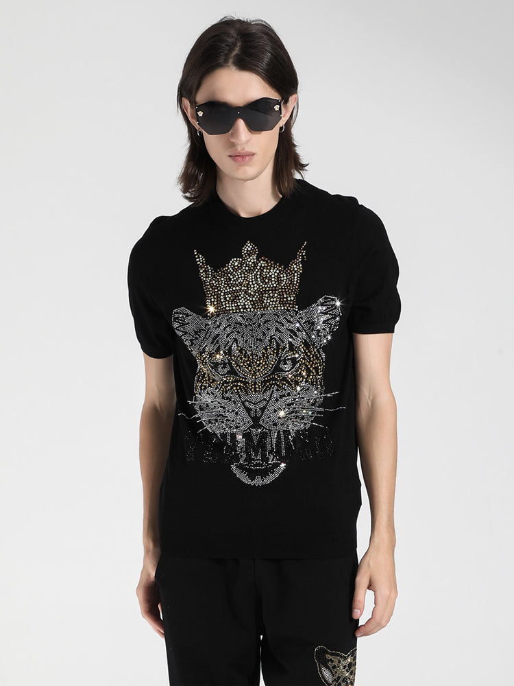 TCH Unisex Cheetah Rhinestone Shiny T-Shirt