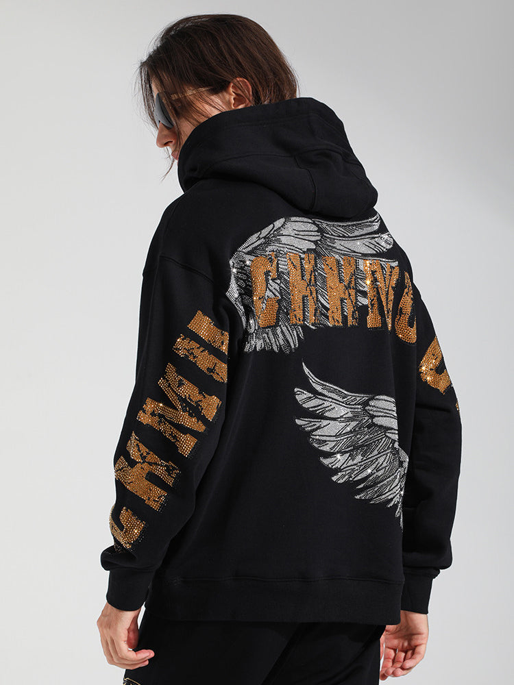 TCH Men's Angel Wings Rhinestone Letter Hoodie