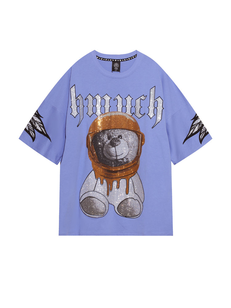TCH Rhinestone Bear Wings Sleeve T-shirt in Purple