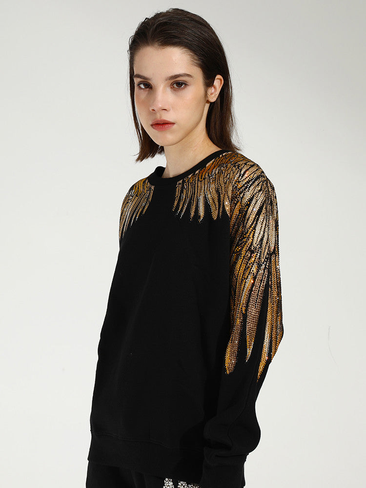 TCH Unisex Rhinestone Angel Wings Long Sleeve Sweatshirt
