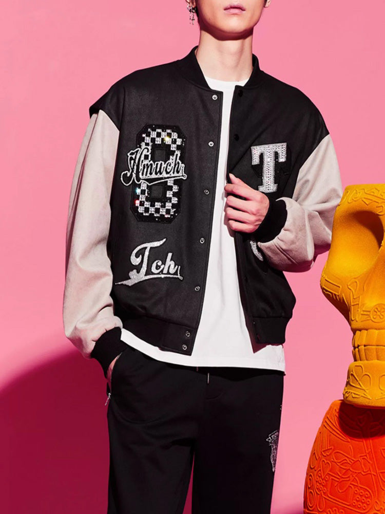 TCH Unisex Rhinestone Logo Bomber Jacket with Patch