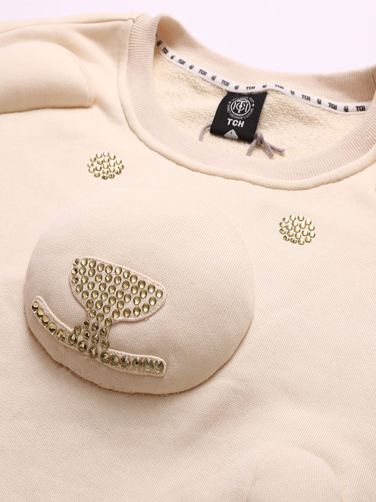 TCH Rhinestone Bear Embossment Cotton Sweatshirt