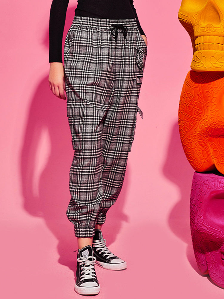 TCH Plaid Rhinestone Elastic Waist Pants