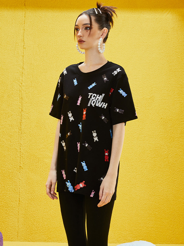 TCH Cartoon Rhinestone Colorful Allover T-shirt