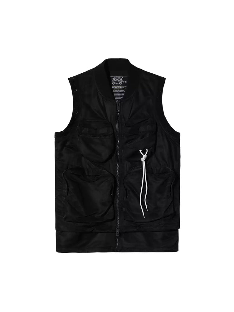 TCH Multi-Pocket Zip-Up Vest in Black