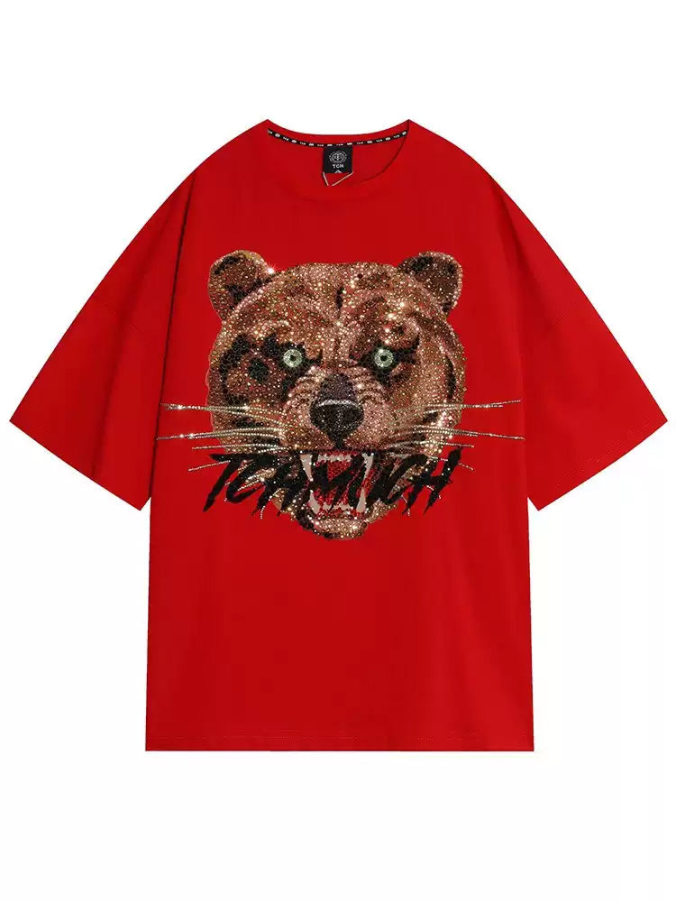 TCH Colorful Rhinestone Bear Short Sleeve T-Shirt