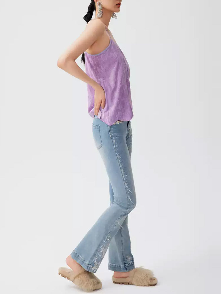 TCH Jacquard Velvet Sparkly Strap Cami Top In Purple