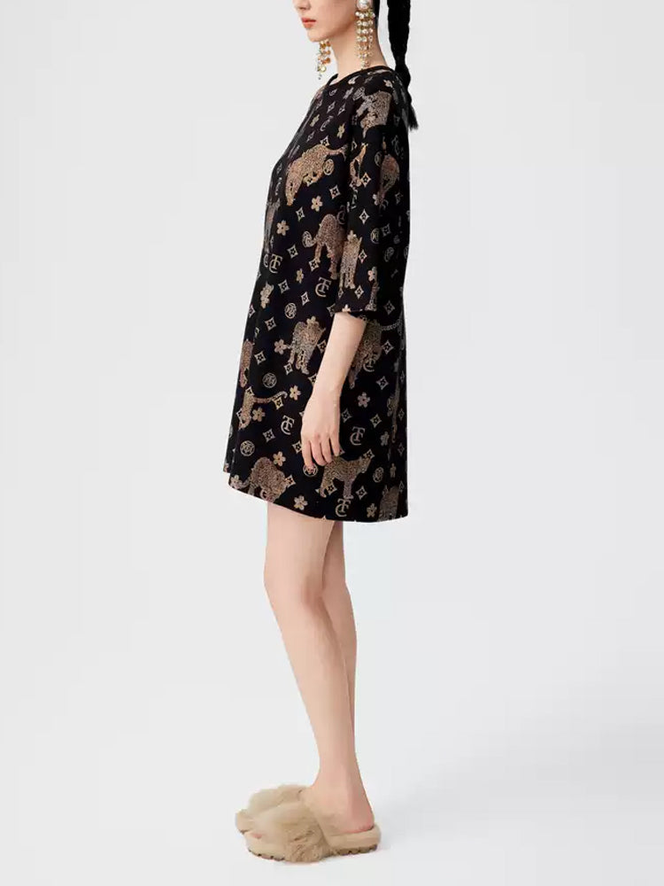 TCH Luxury Animal Print Rhinestone T-shirt Dress