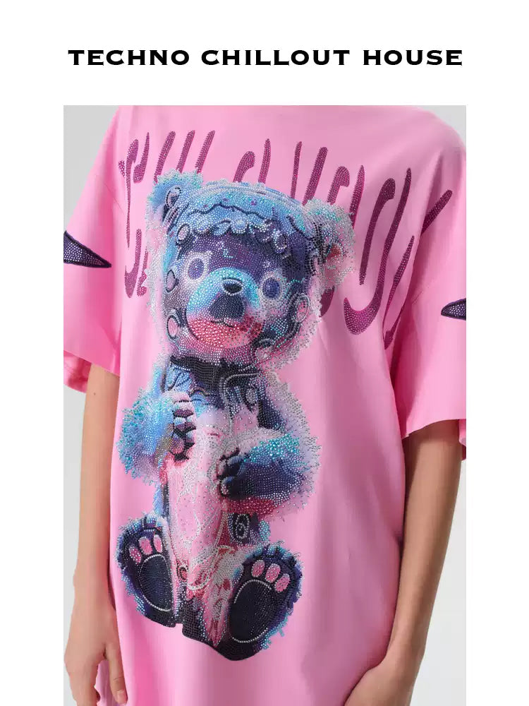 TCH Rhinestone Teddy Bear Oversized T-shirt with Wings Desgin