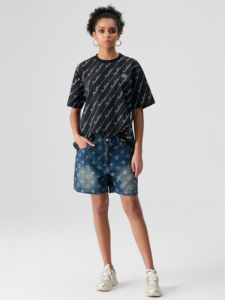 TCH Crystal Logo Embellished T Shirt in Black