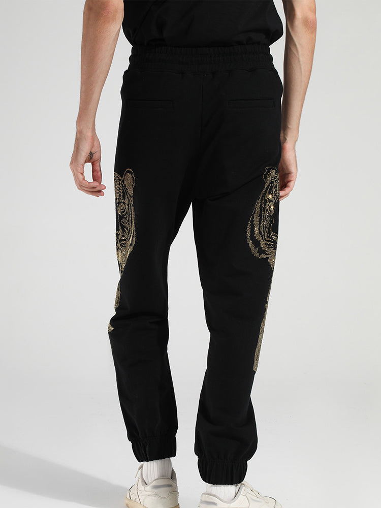 TCH Black Rhinestone Tiger Print Long Pants