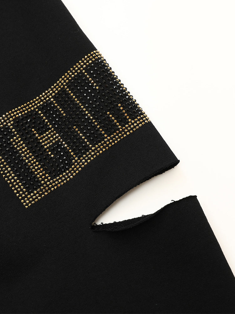 TCH Rhinestone Letter Cut Out High Waist Pants