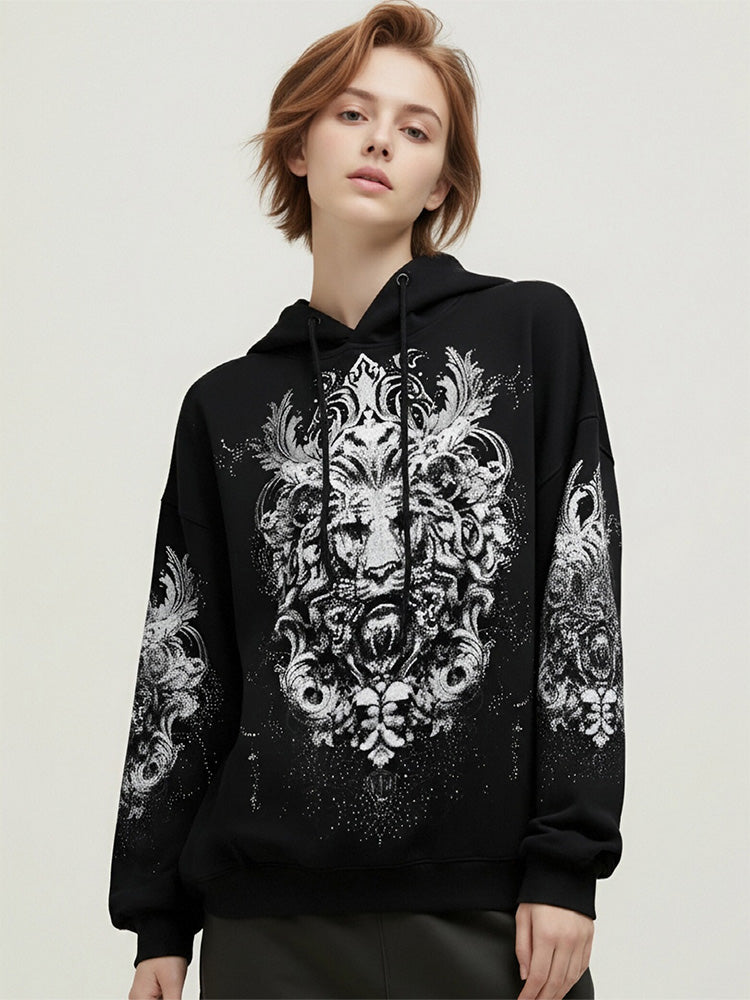 TCH 2026 Oversized Lion Rhinestone Black Hoodie