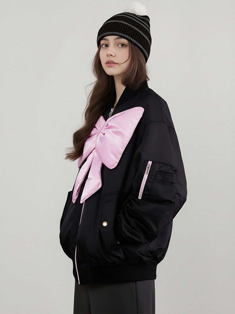 TCH Bow-Front Contrast Zip-Up Bomber Jacket