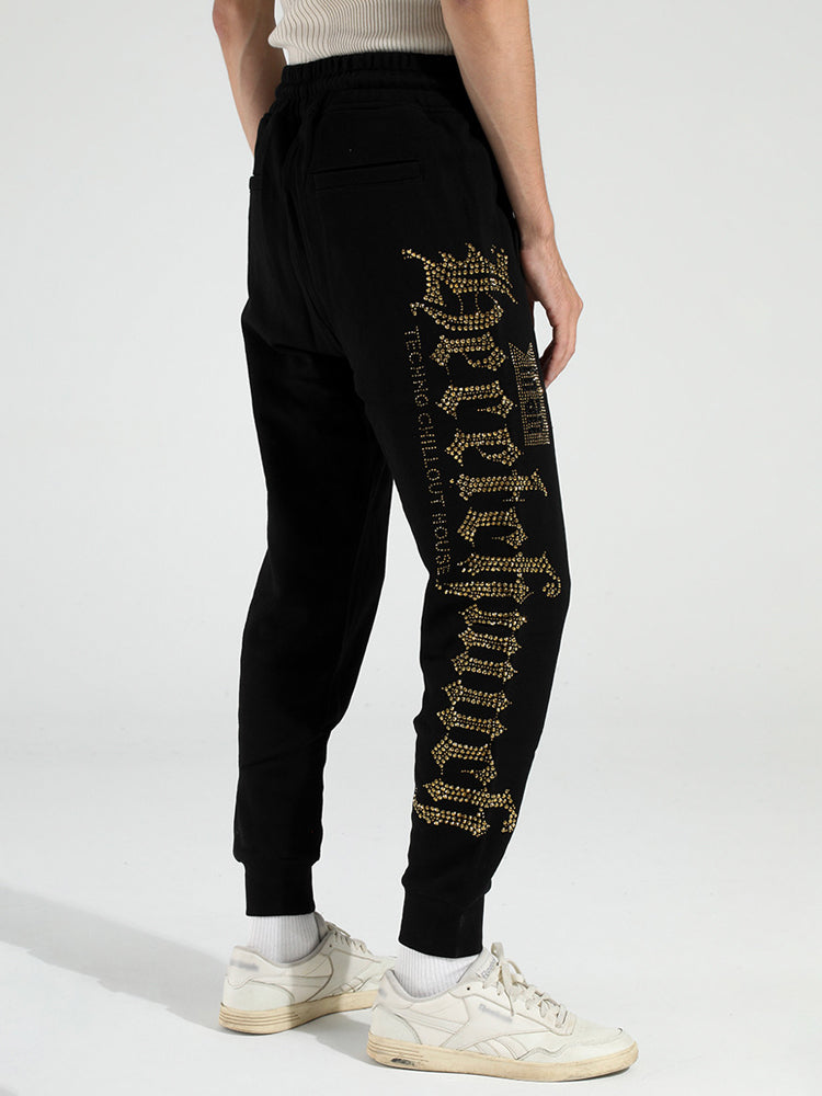 TCH Men's Rhinestone Letter Cotton Sweatpants