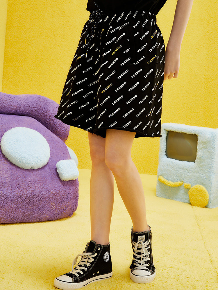 TCH Letter Rhinestone Wide Leg Shorts