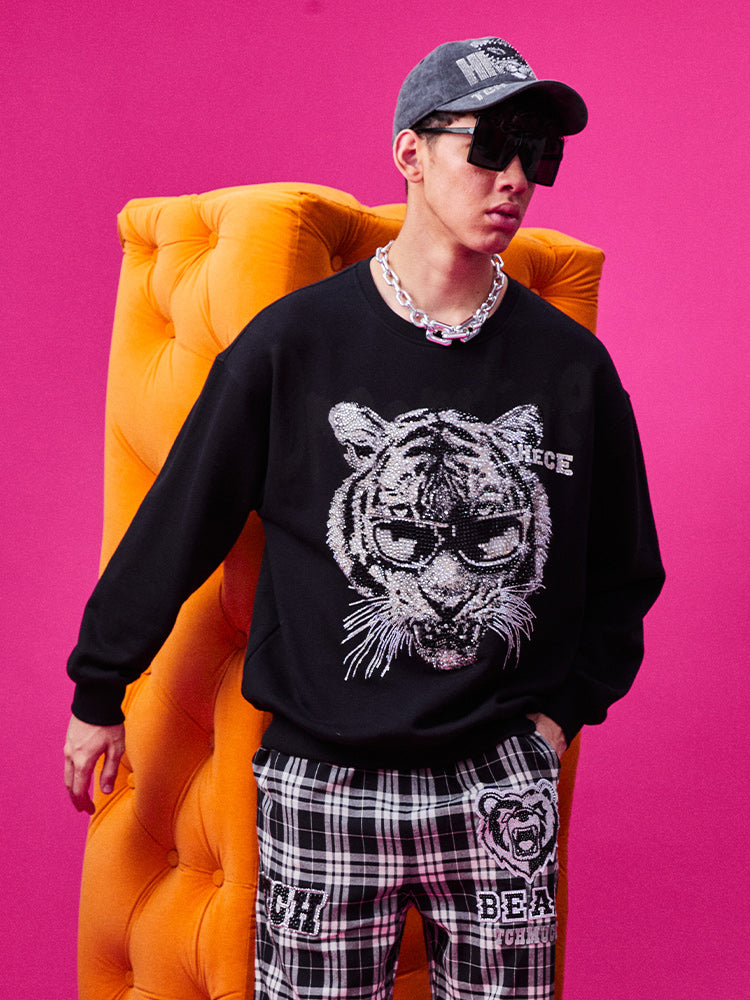 TCH Men's Rhinestone Tiger Cotton Sweatshirt