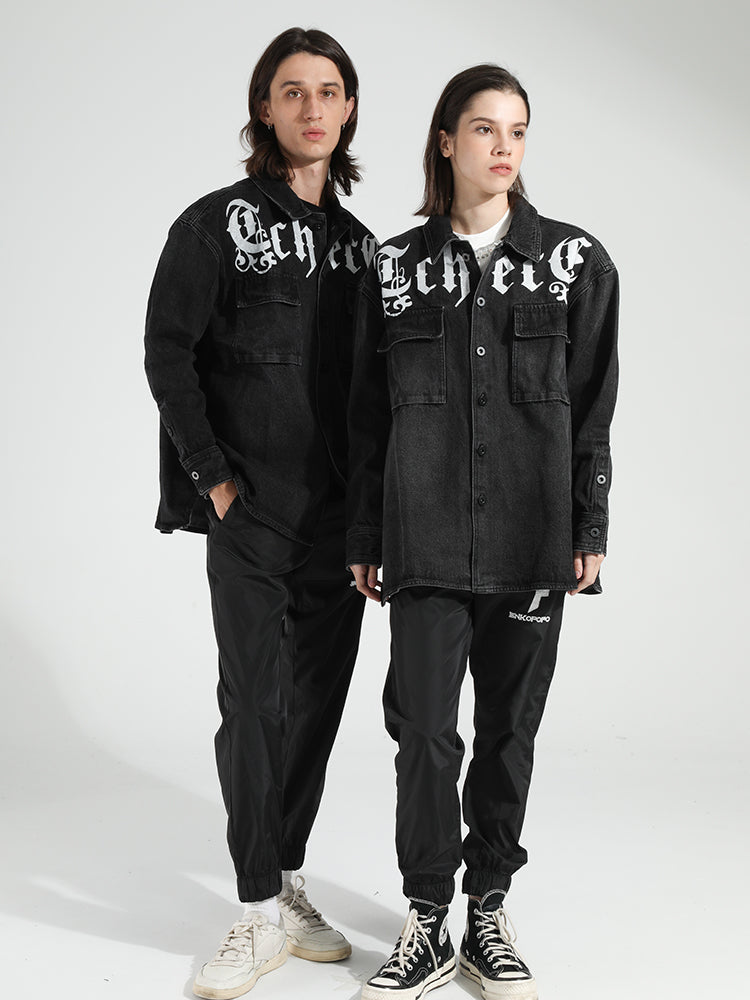 TCH Rhinestones Print Long Sleeve Denim Shirt