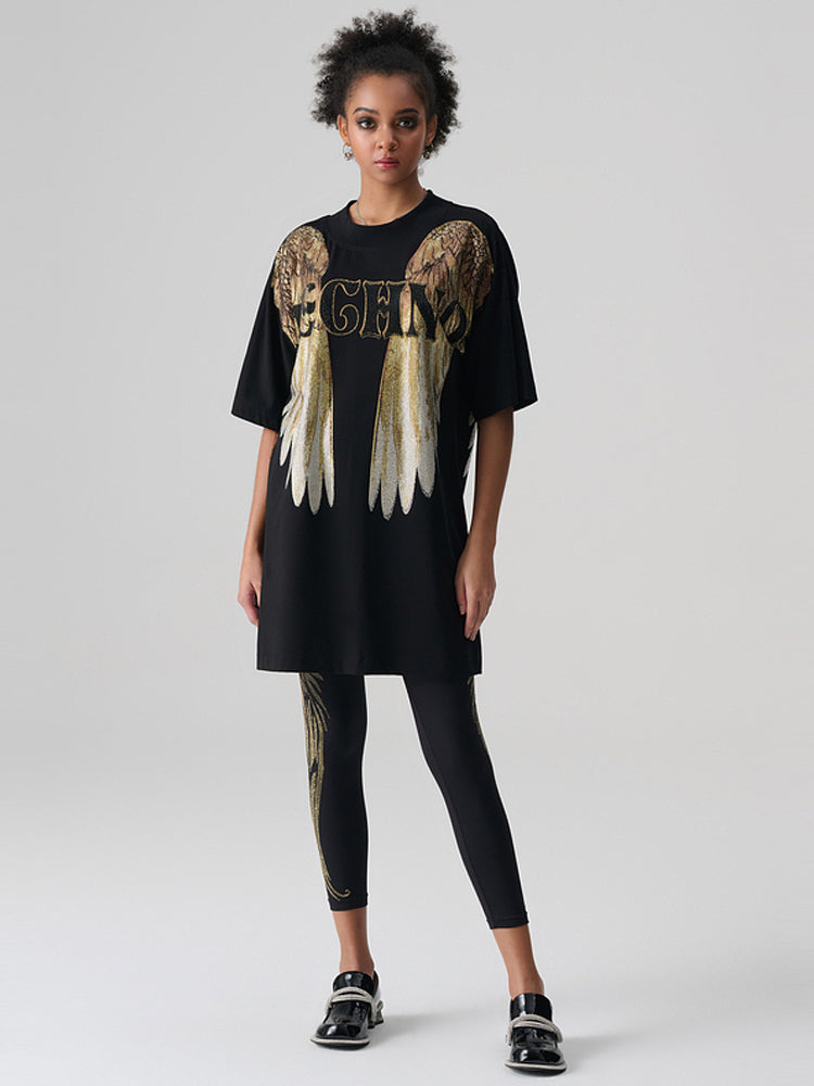TCH Gold Rhinestone Angel Wings T-shirt Dress