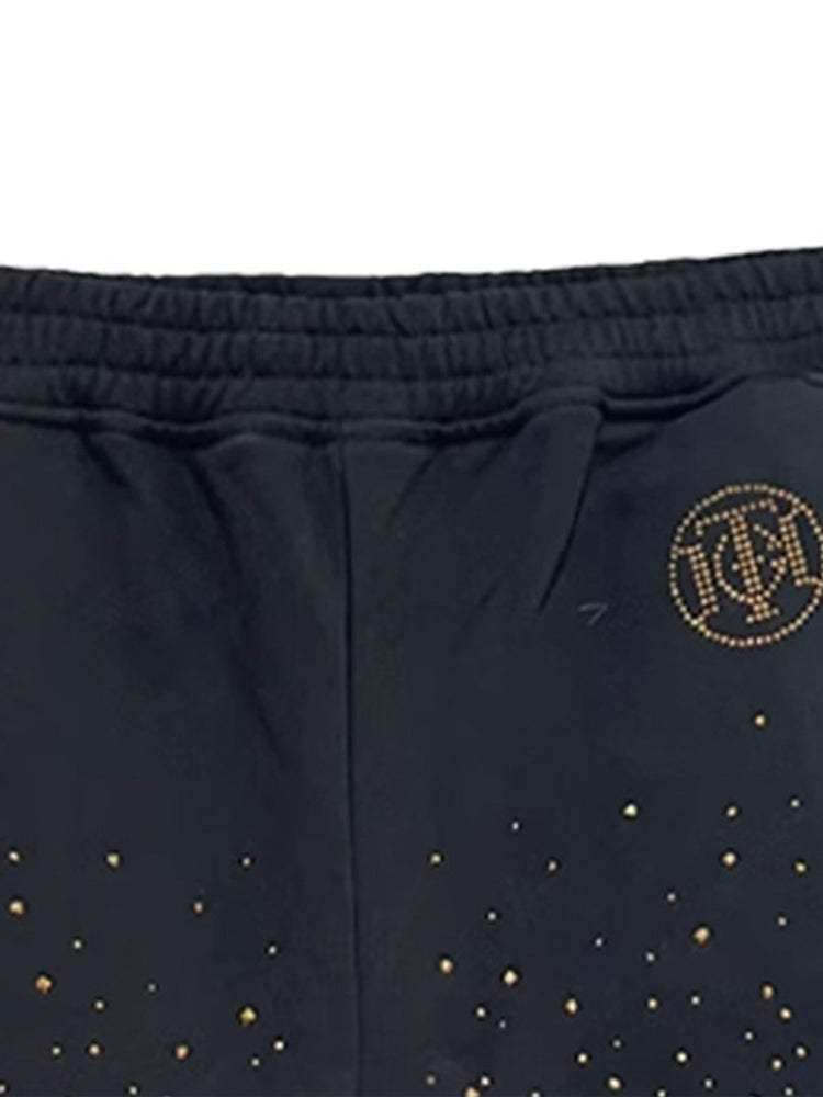 TCH Crystal-Embellished Sparkle Casual Wide Legs Shorts