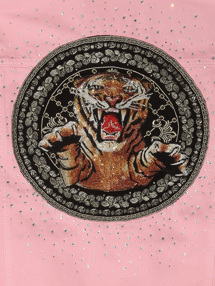 TCH Retro Rhinestone Tiger Embroidered Denim Jacket