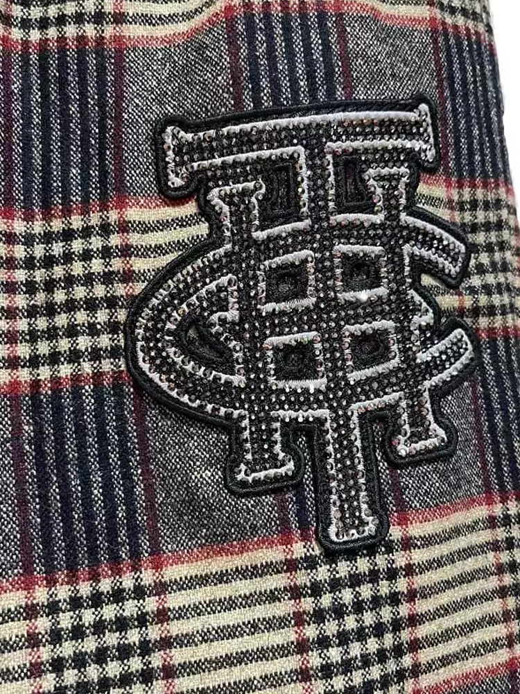 TCH Rhinestone Plaid Flannel Wide Leg Pants