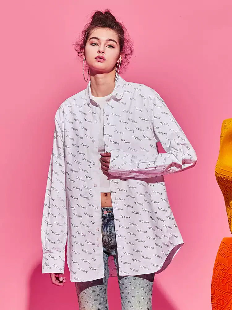 TCH Rhinestone Cotton Logo Print Shirt
