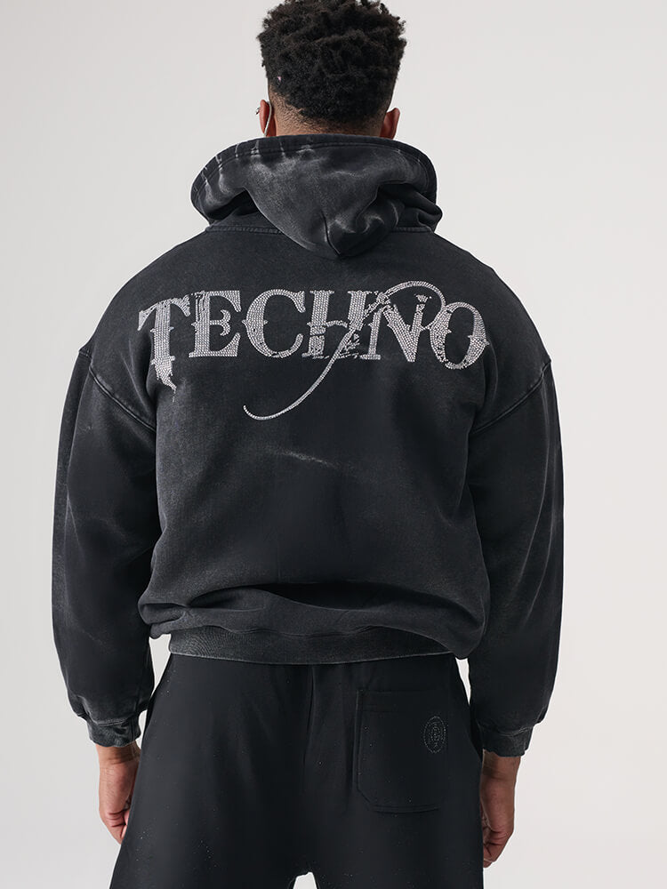 TCH Distressed Tiger Rhinestone Hoodie Jacket