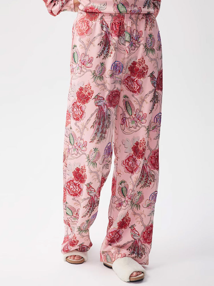 TCH 2 Piece Floral Print Sparkly Top and Long Pants