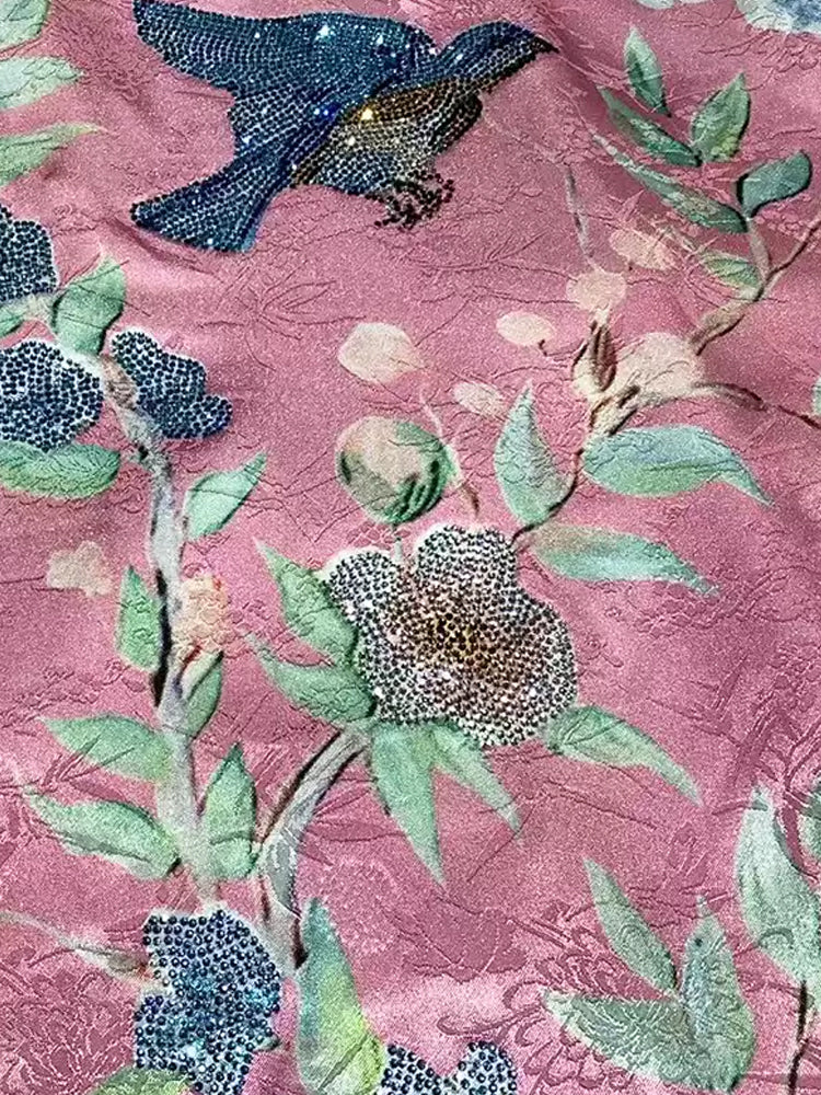 TCH Retro Rhinestone Satin Floral Print Top