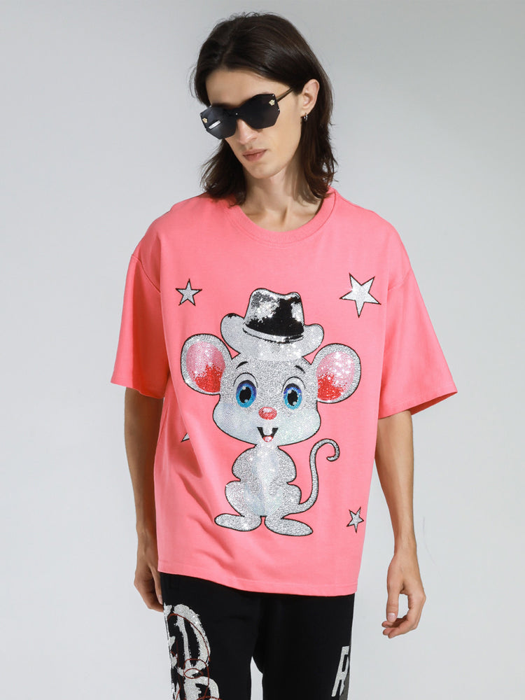 TCH Unisex Cartoon Mouse Casual Sparkle T-shirt