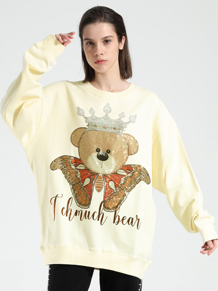 TCH Graphic Rhinestone Crown Bear Sweatshirt