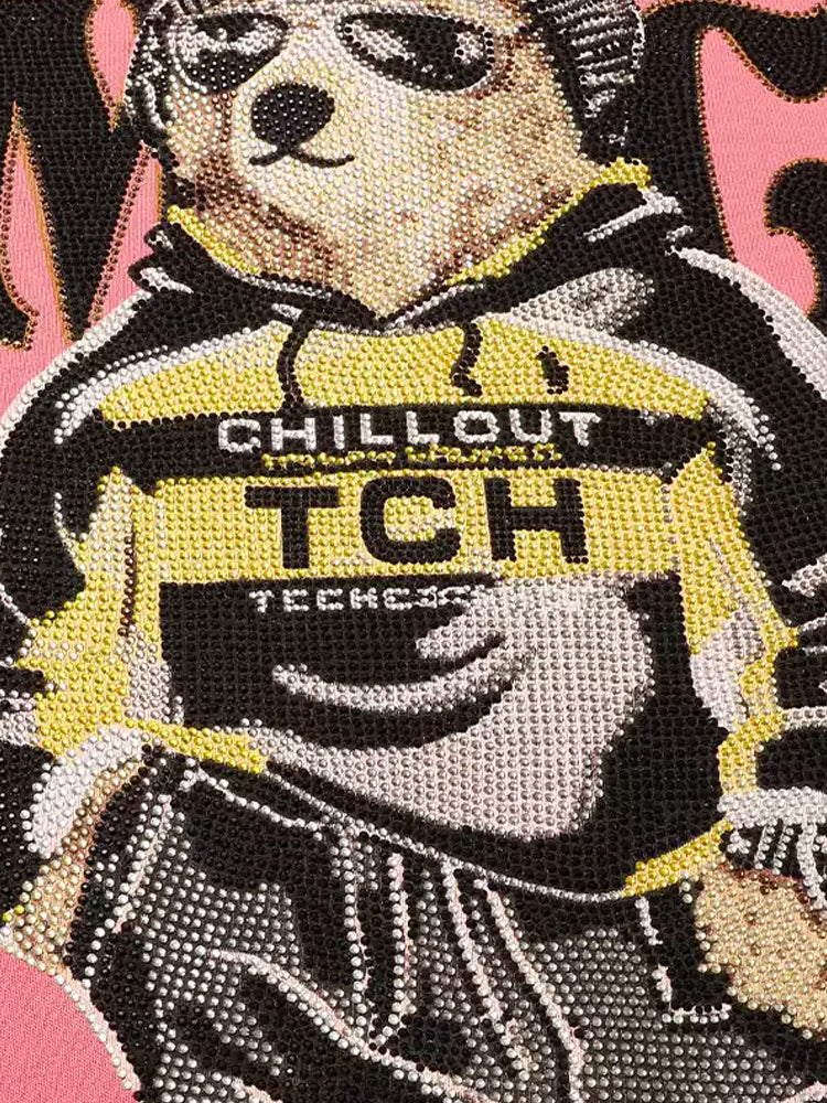 TCH Rhinestone Graphic Bear Hoodies with Angel Wings