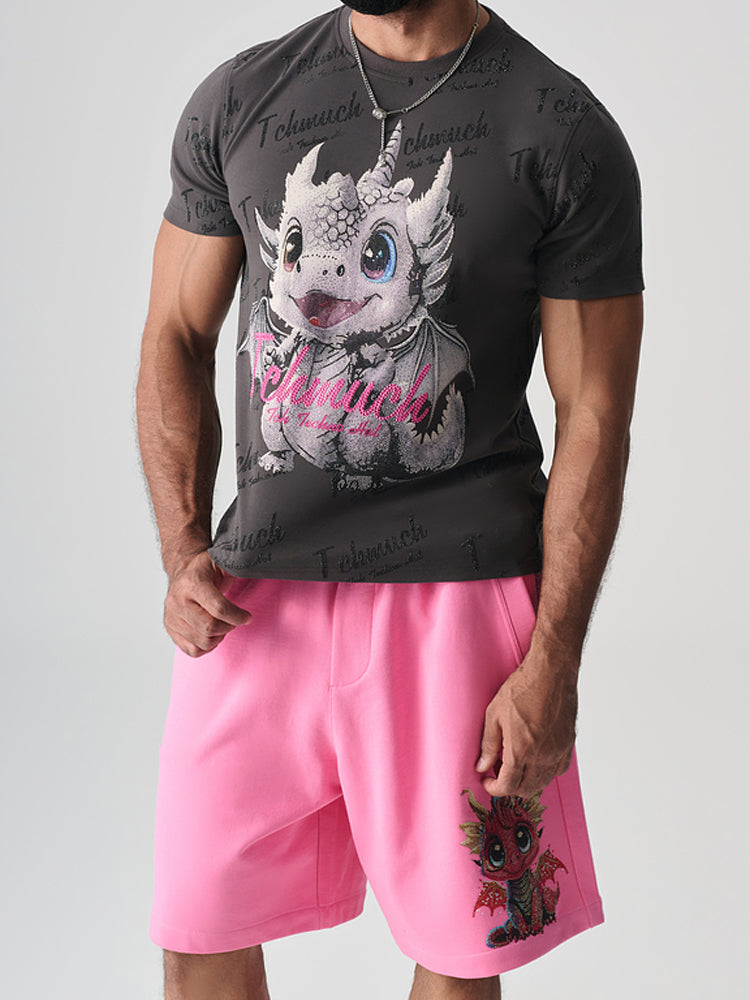TCH Cartoon Dragon Rhinestone Jogging Shorts