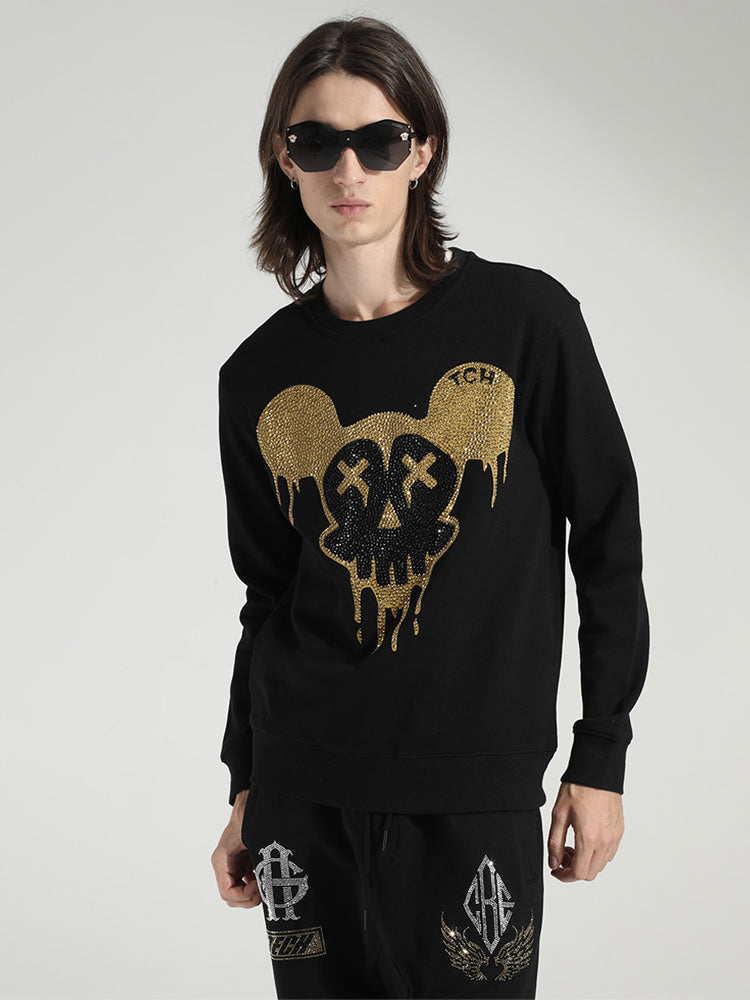 TCH Cotton Rhinestone Graphic Black Sweatshirt