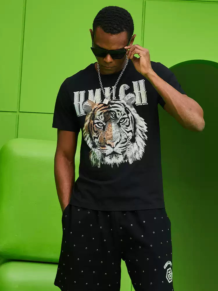 TCH Tiger Print Rhinestone Letter T-Shirt