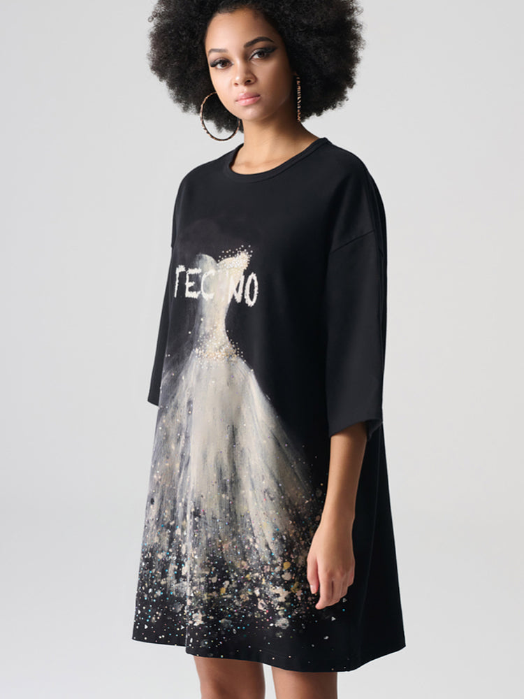 TCH Luxury Rhinestone Wedding T-shirt Dress